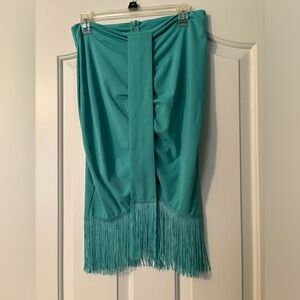 Turquoise boho fringe skirt